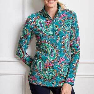 T by Talbots 2X Half-Zip Pullover Sweatshirt Teal Watercolor Paisley Long Sleeve